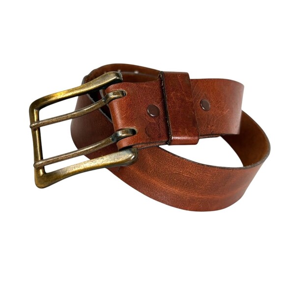 Harness Cowhide 2 Prong Brown Leather Belt   Unisex Size 36  Men's Women's - Picture 3 of 14